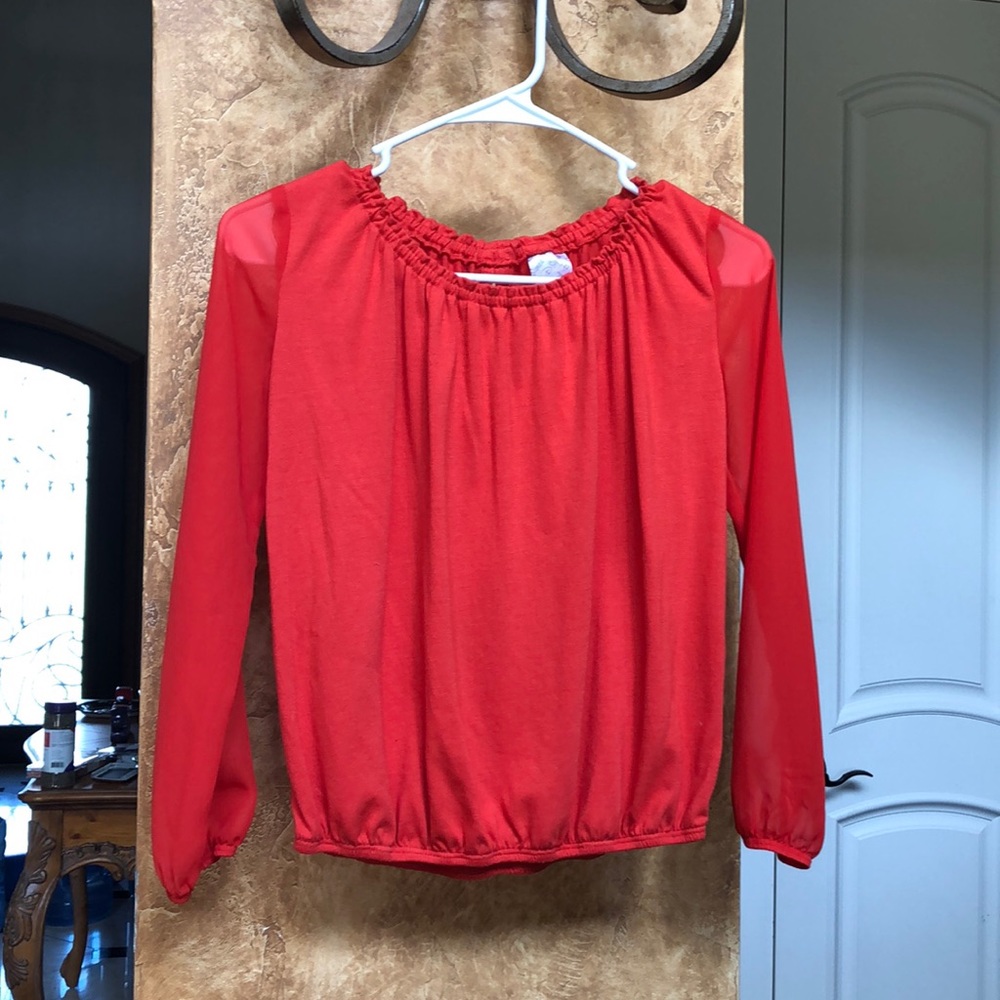 A long sleeved top, with sheer sleeves.